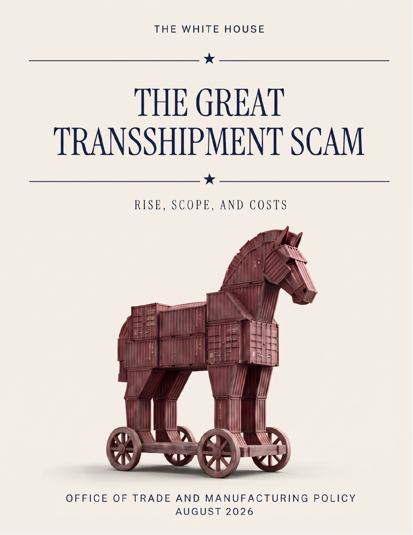 The White House 2026年8月发布的The Great Transshipment Scam报告封面