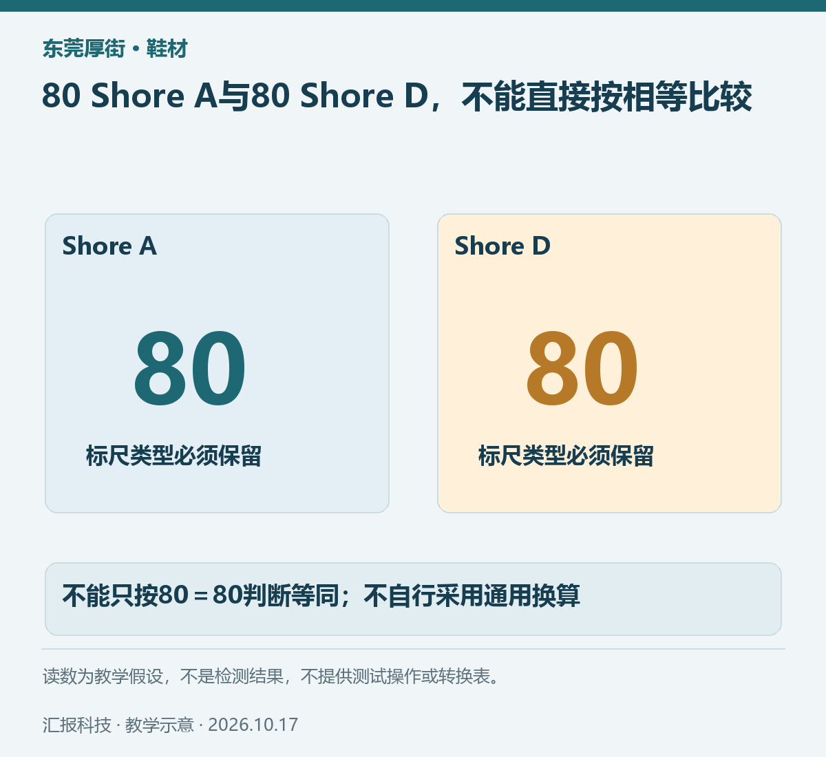 东莞厚街鞋材教学示意：80 Shore A与80 Shore D，不能直接按相等比较